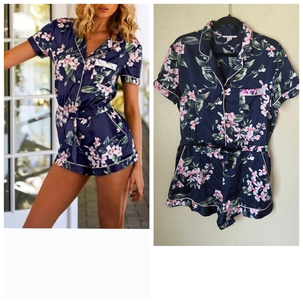 Victoria's Secret Silky Floral Romper Size Large